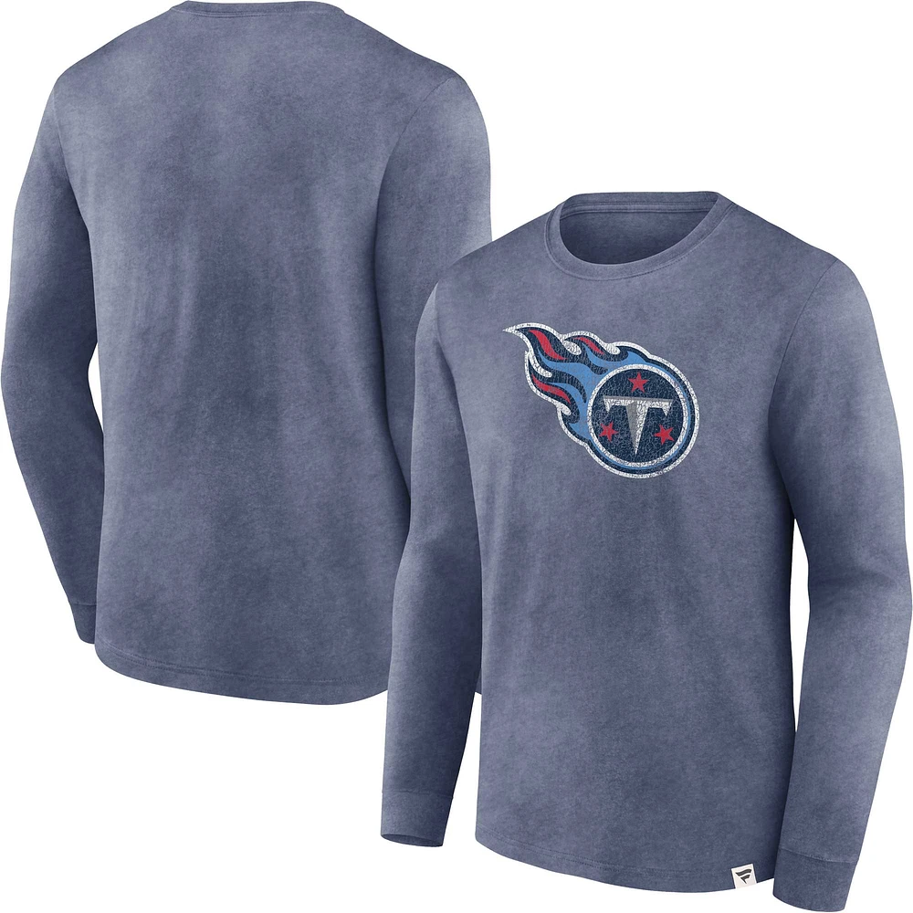 Men's Fanatics Heather Navy Tennessee Titans Washed Primary Long Sleeve T-Shirt