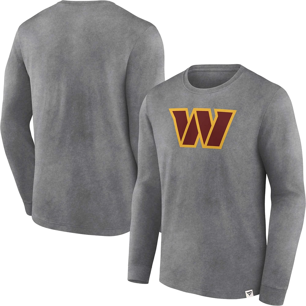 Men's Fanatics  Heather Charcoal Washington Commanders Washed Primary Long Sleeve T-Shirt