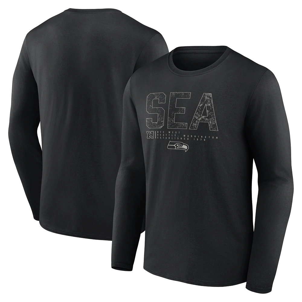 Men's Fanatics Black Seattle Seahawks Shadow Tri-Code Long Sleeve T-Shirt