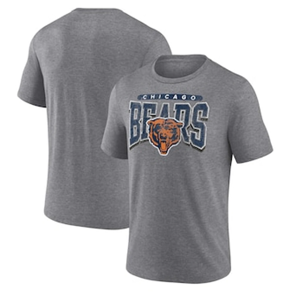 Men's Fanatics Heather Gray Chicago Bears Warped Block Tri-Blend T-Shirt