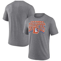 Men's Fanatics Heather Gray Denver Broncos Warped Block Tri-Blend T-Shirt