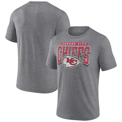 Men's Fanatics Heather Gray Kansas City Chiefs Warped Block Tri-Blend T-Shirt