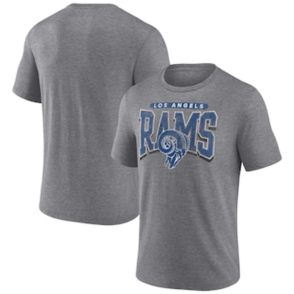 Men's Fanatics Heather Gray Los Angeles Rams Warped Block Tri-Blend T-Shirt