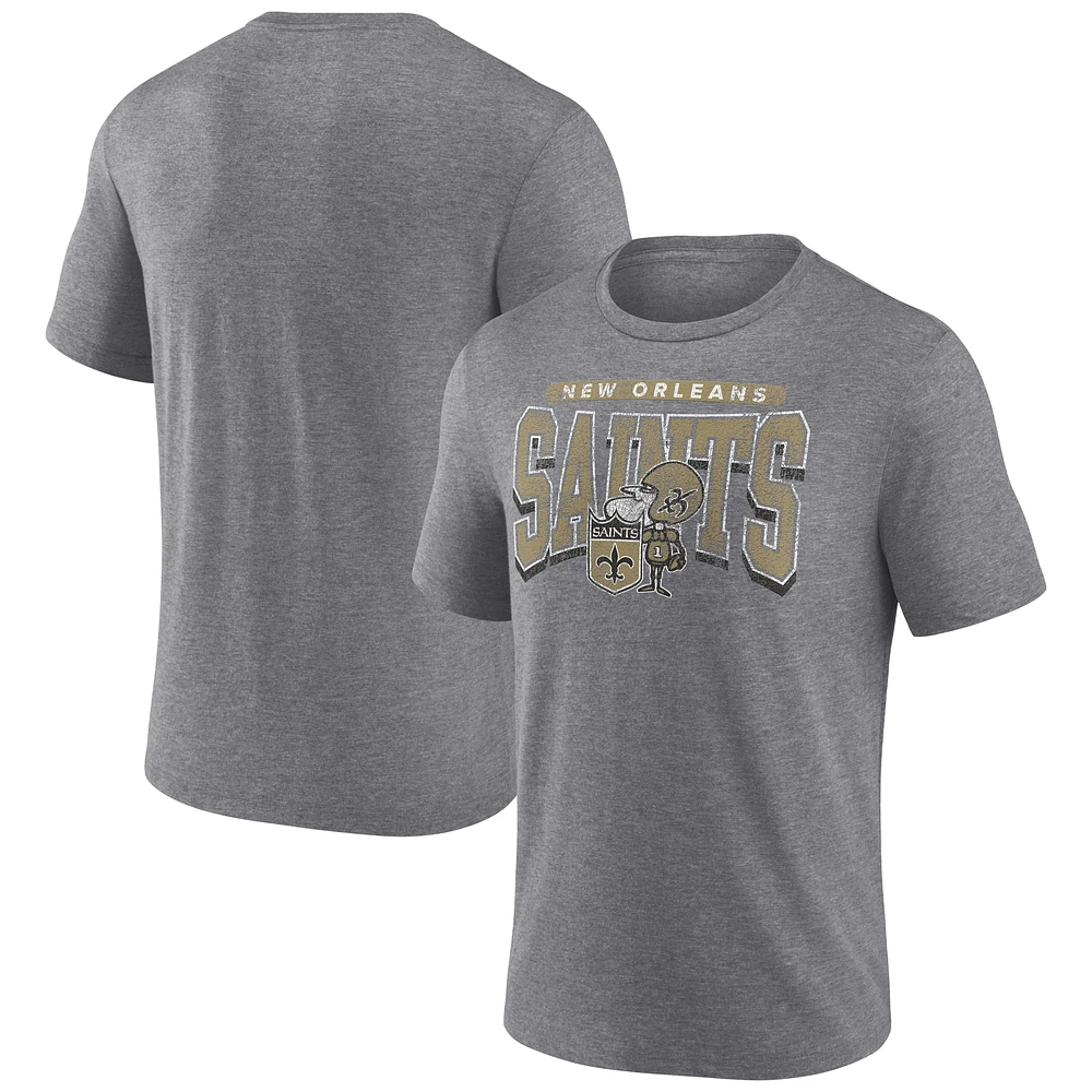 Men's Fanatics Heather Gray New Orleans Saints Warped Block Tri-Blend T-Shirt