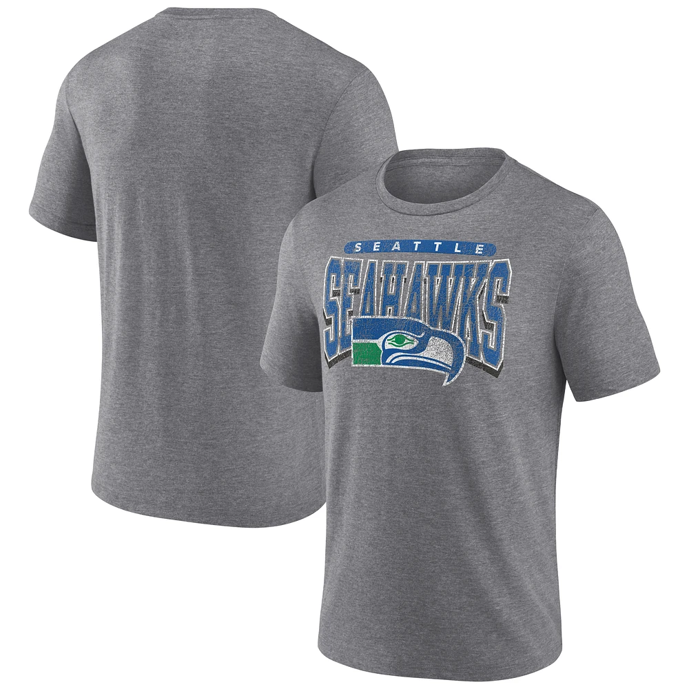 Men's Fanatics Heather Gray Seattle Seahawks Warped Block Tri-Blend T-Shirt