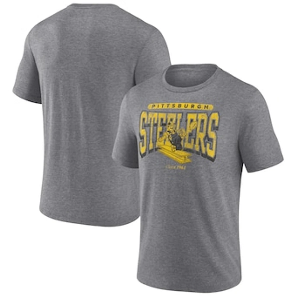 Men's Fanatics Heather Gray Pittsburgh Steelers Warped Block Tri-Blend T-Shirt