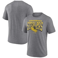 Men's Fanatics Heather Gray Pittsburgh Steelers Warped Block Tri-Blend T-Shirt