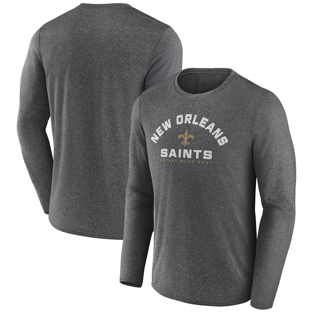 Men's Fanatics Heather Charcoal New Orleans Saints Tech Arc Long Sleeve T-Shirt