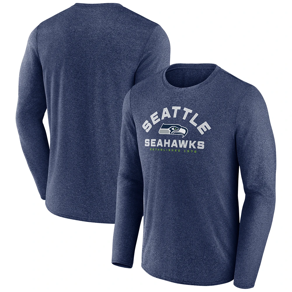 Men's Fanatics Heather College Navy Seattle Seahawks Tech Arc Long Sleeve T-Shirt