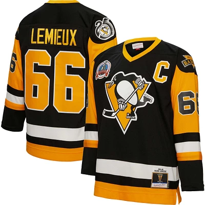 Men's Mitchell & Ness Mario Lemieux Black Pittsburgh Penguins Big & Tall 1991 Captain Patch Blue Line Player Jersey