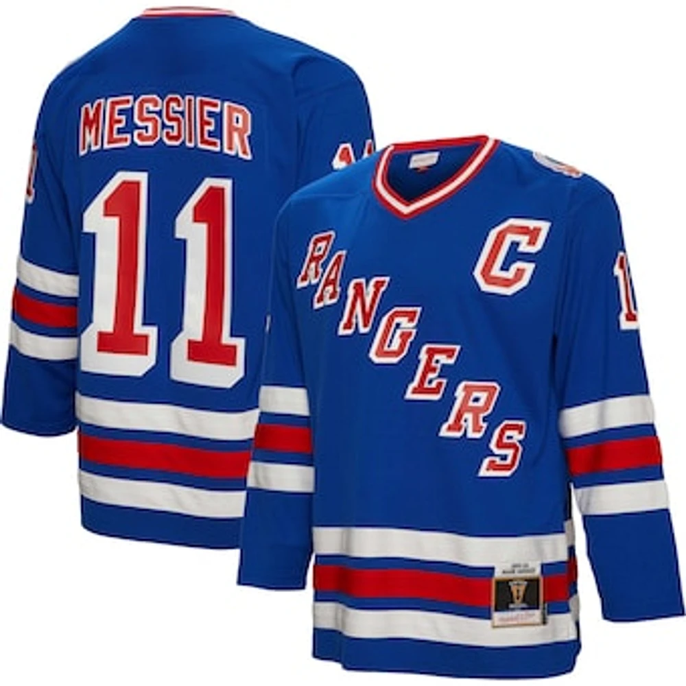 Men's Mitchell & Ness Mark Messier Blue New York Rangers Big & Tall 1993 Captain Patch Blue Line Player Jersey