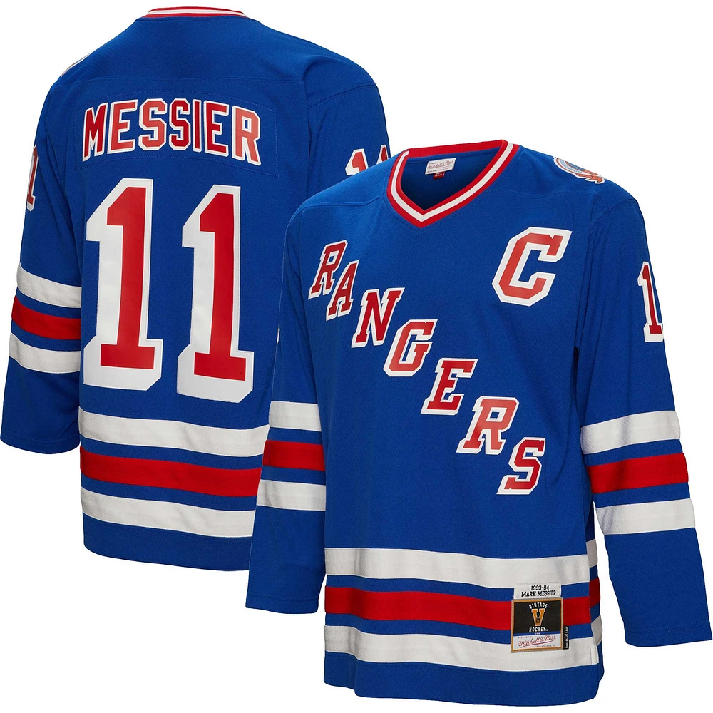 Men's Mitchell & Ness Mark Messier Blue New York Rangers Big & Tall 1993 Captain Patch Blue Line Player Jersey