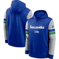 Men's Nike Royal/Gray Seattle Seahawks Throwback Sideline Pullover Hoodie