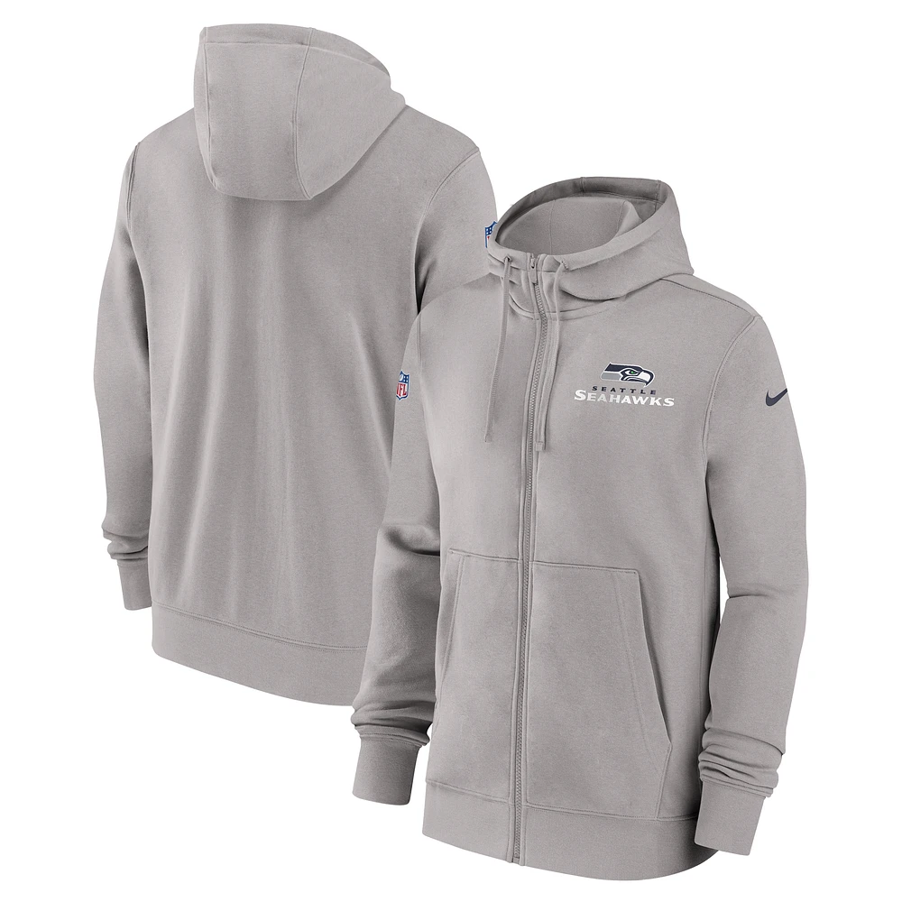 Men's Nike Gray Seattle Seahawks 2023/24 Sideline Club Full-Zip Hoodie