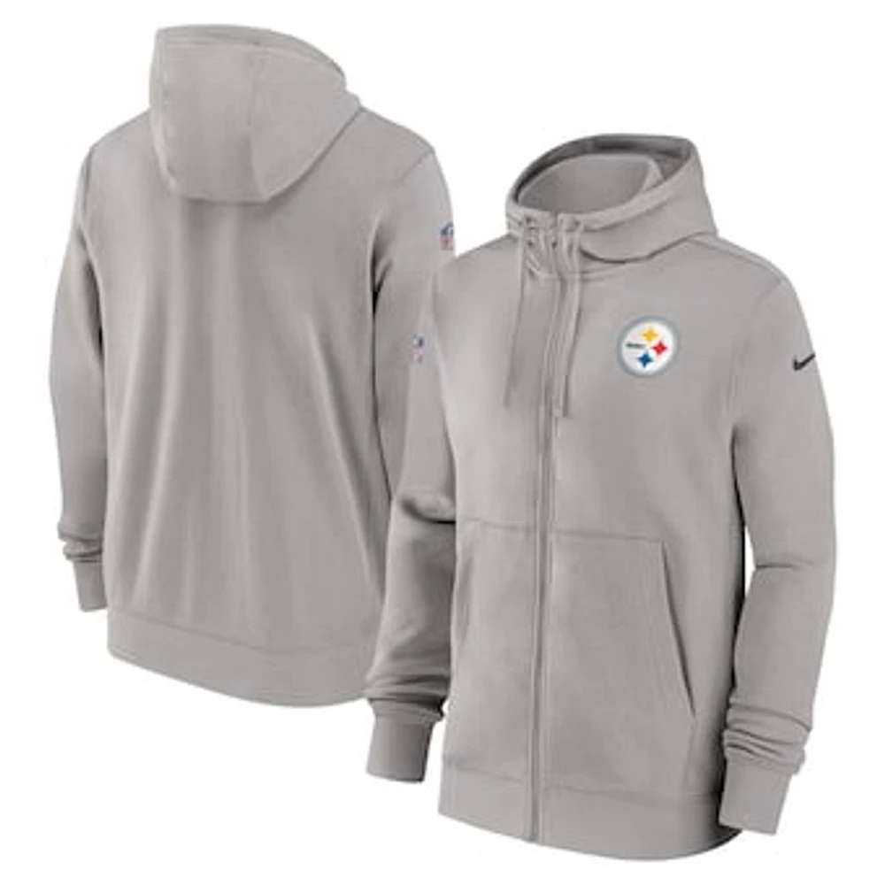 Men's Nike Gray Pittsburgh Steelers 2023/24 Sideline Club Full-Zip Hoodie