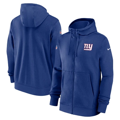 Men's Nike Blue New York Giants 2023/24 Sideline Club Full-Zip Hoodie