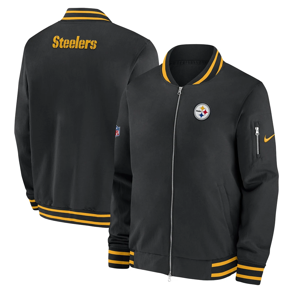 Men's Nike Black Pittsburgh Steelers Sideline Coach Full-Zip Bomber Jacket