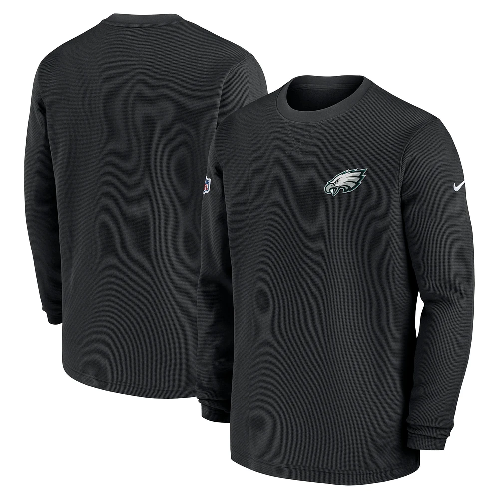 Men's Nike  Black Philadelphia Eagles 2023 Sideline Throwback Heavy Brushed Waffle Long Sleeve Top