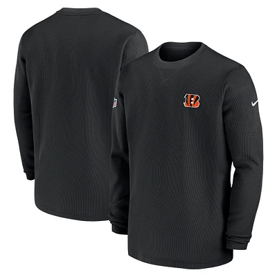 Men's Nike  Black Cincinnati Bengals 2023 Sideline Throwback Heavy Brushed Waffle Long Sleeve Top