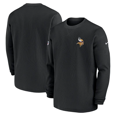 Men's Nike  Black Minnesota Vikings 2023 Sideline Throwback Heavy Brushed Waffle Long Sleeve Top