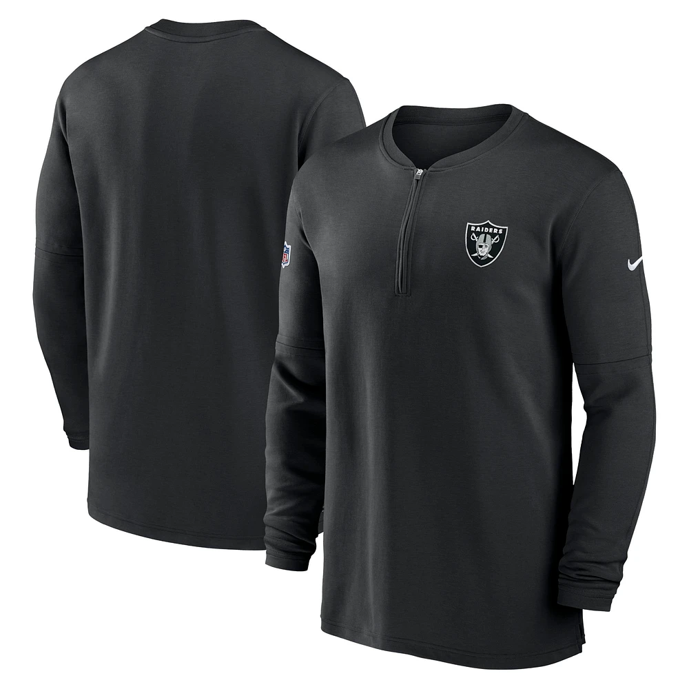 Men's Nike  Black Las Vegas Raiders 2023 Sideline Performance Long Sleeve Tri-Blend Quarter-Zip Top