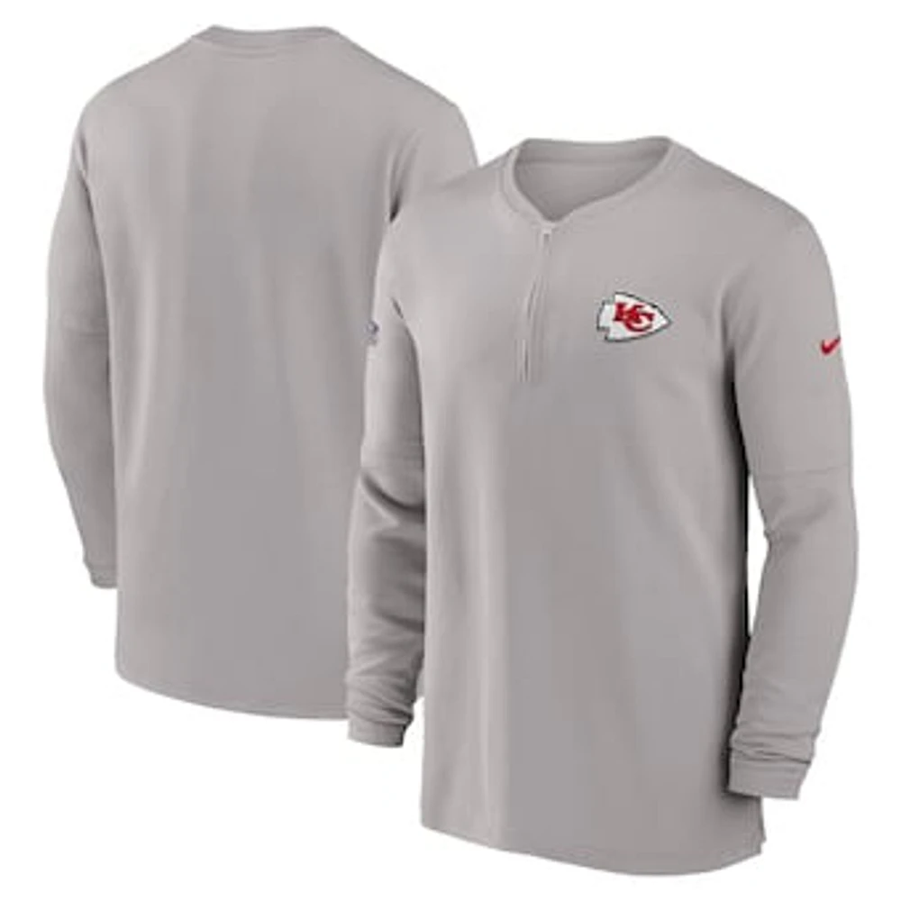 Men's Nike  Gray Kansas City Chiefs 2023 Sideline Performance Long Sleeve Tri-Blend Quarter-Zip Top