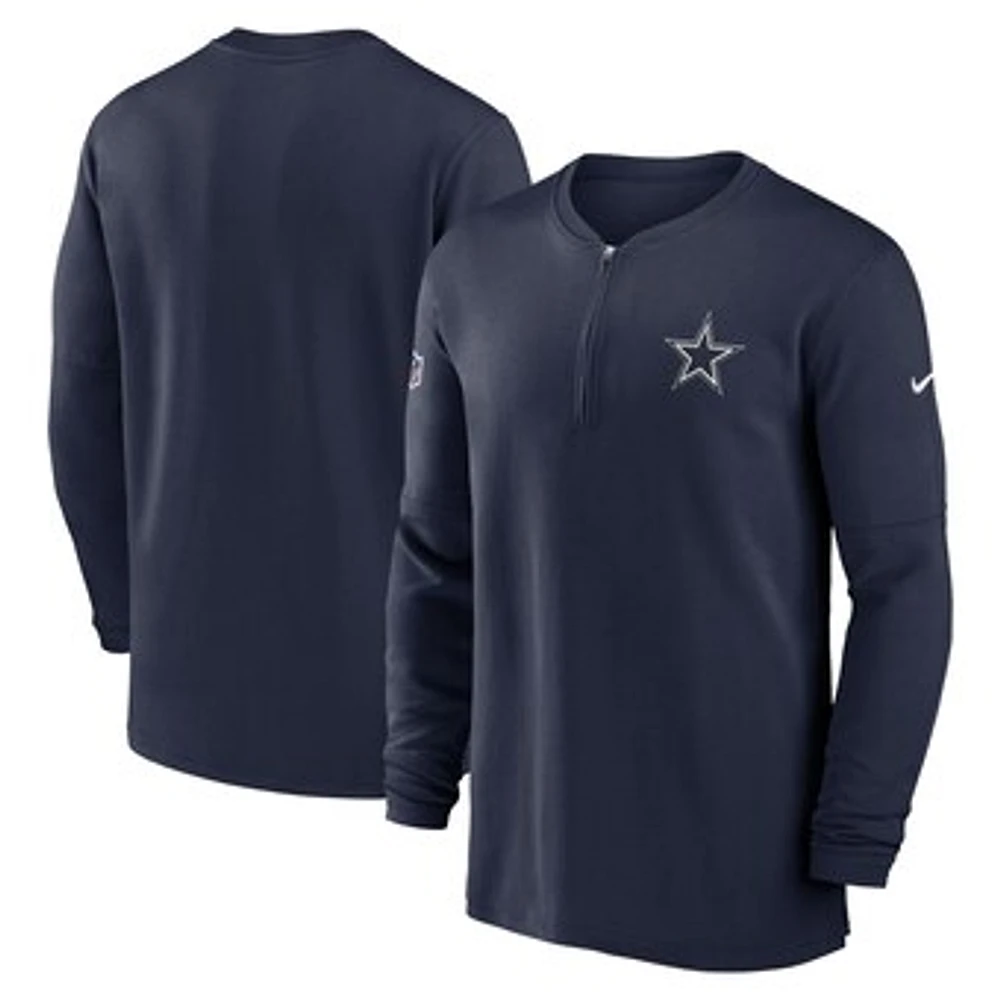 Men's Nike  Navy Dallas Cowboys 2023 Sideline Performance Long Sleeve Tri-Blend Quarter-Zip Top