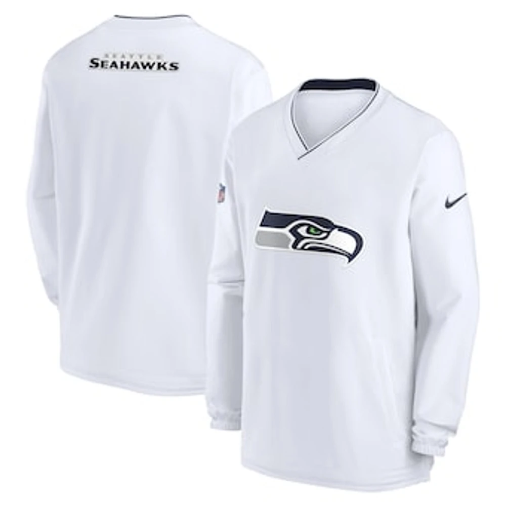 Men's Nike White Seattle Seahawks 2023/24 Sideline Repel V-Neck Long Sleeve Pullover Windshirt