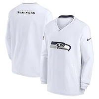 Men's Nike White Seattle Seahawks 2023/24 Sideline Repel V-Neck Long Sleeve Pullover Windshirt