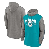 Men's Nike Aqua Miami Dolphins Fashion Color Block Pullover Hoodie