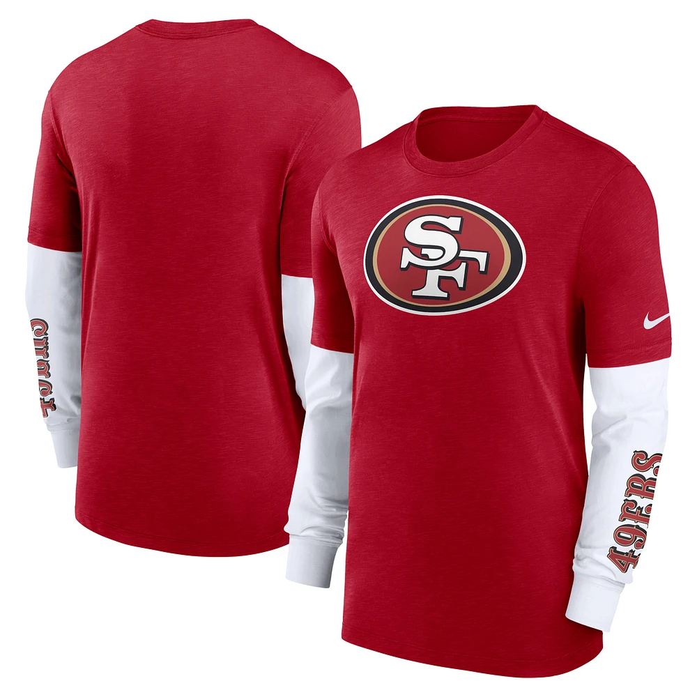 Men's Nike Heather Scarlet San Francisco 49ers Slub Fashion Long Sleeve T-Shirt