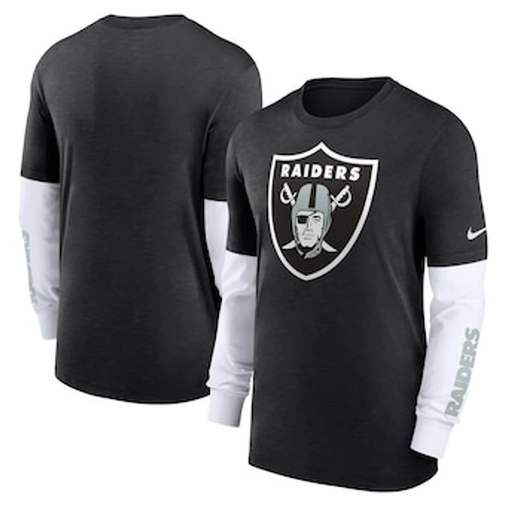 Men's Nike Heather Black Las Vegas Raiders Slub Fashion Long Sleeve T-Shirt