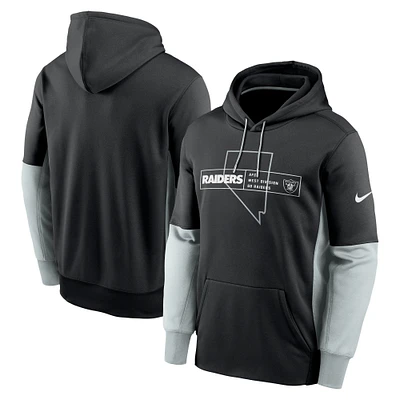 Men's Nike Black Las Vegas Raiders Color Block Fleece Performance Pullover Hoodie