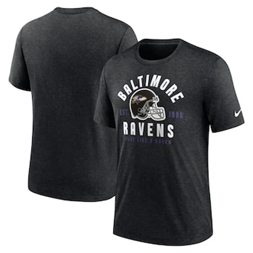 Men's Nike Heather Black Baltimore Ravens Helmet Tri-Blend T-Shirt