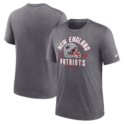 Men's Nike Heather Charcoal New England Patriots Helmet Tri-Blend T-Shirt