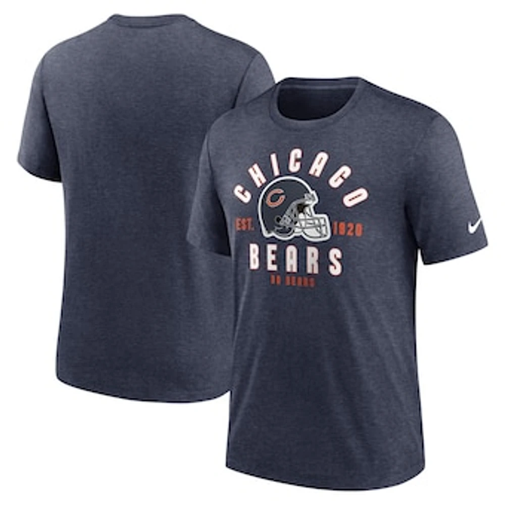 Men's Nike Heather Navy Chicago Bears Helmet Tri-Blend T-Shirt