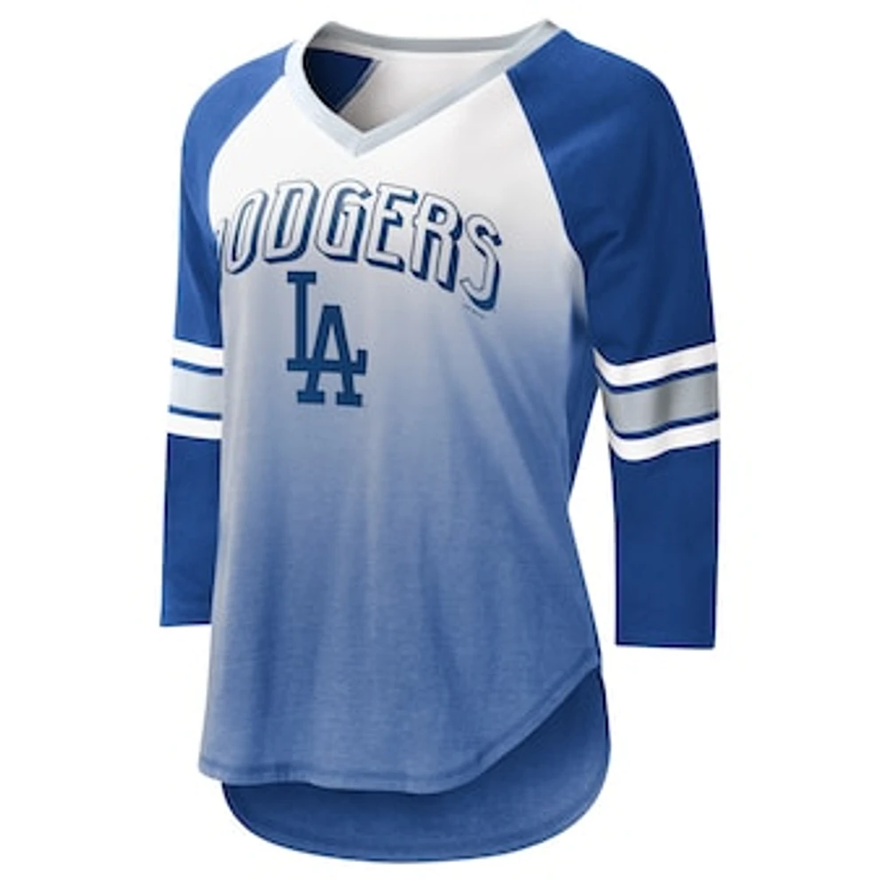 Women's G-III 4Her by Carl Banks White/Royal Los Angeles Dodgers Lead-Off Raglan 3/4-Sleeve V-Neck T-Shirt