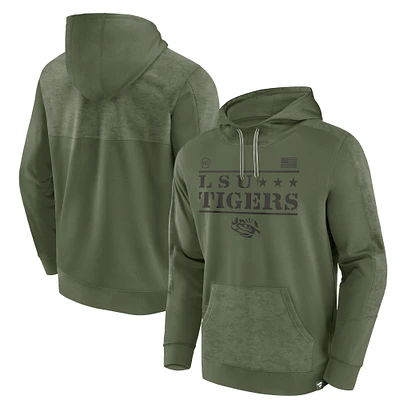 Men's Fanatics Olive LSU Tigers OHT Military Appreciation Stencil Pullover Hoodie