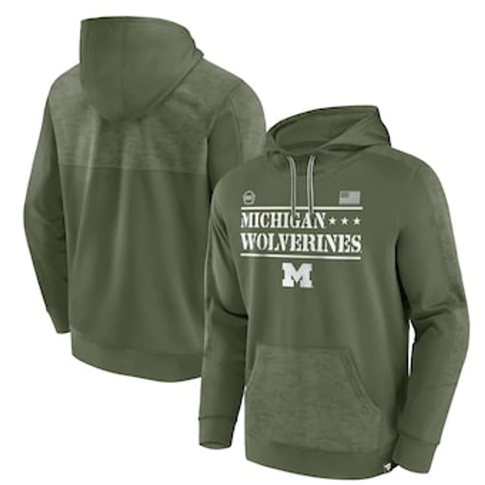 Men's Fanatics Olive Michigan Wolverines OHT Military Appreciation Stencil Pullover Hoodie