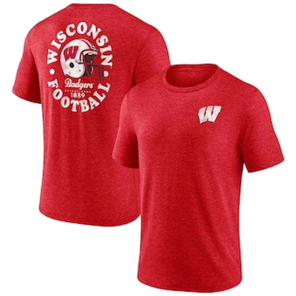 Men's Fanatics Heather Red Wisconsin Badgers Old-School Bold Tri-Blend T-Shirt