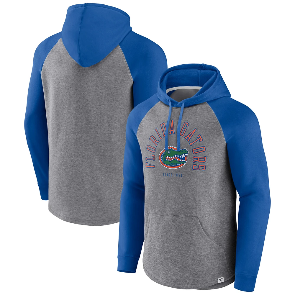 Men's Fanatics Royal/Heather Gray Florida Gators Wrap Up Raglan Pullover Hoodie