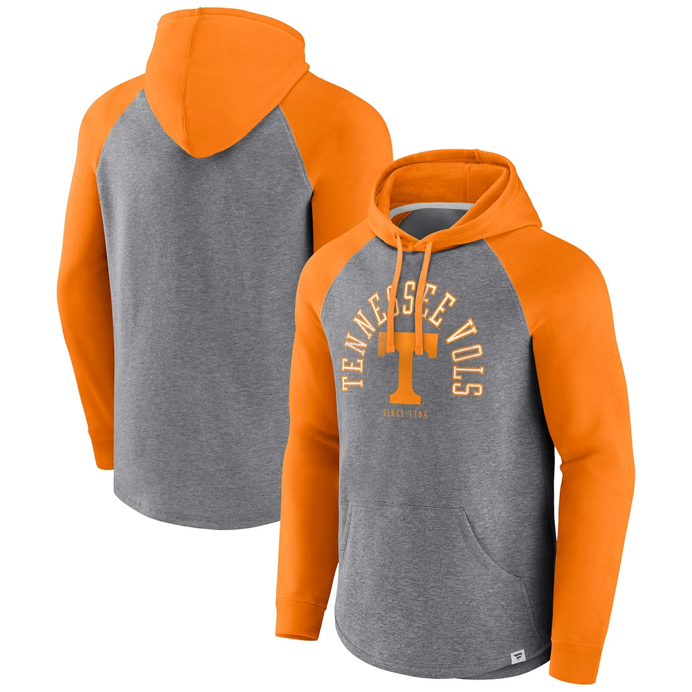 Men's Fanatics Tennessee Orange/Heather Gray Volunteers Wrap Up Raglan Pullover Hoodie