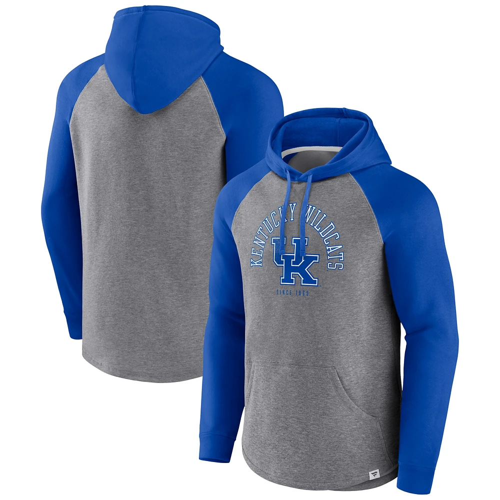 Men's Fanatics Royal/Heather Gray Kentucky Wildcats Wrap Up Raglan Pullover Hoodie