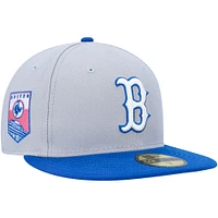 Men's New Era Gray/Blue Boston Red Sox Side Patch 59FIFTY Fitted Hat