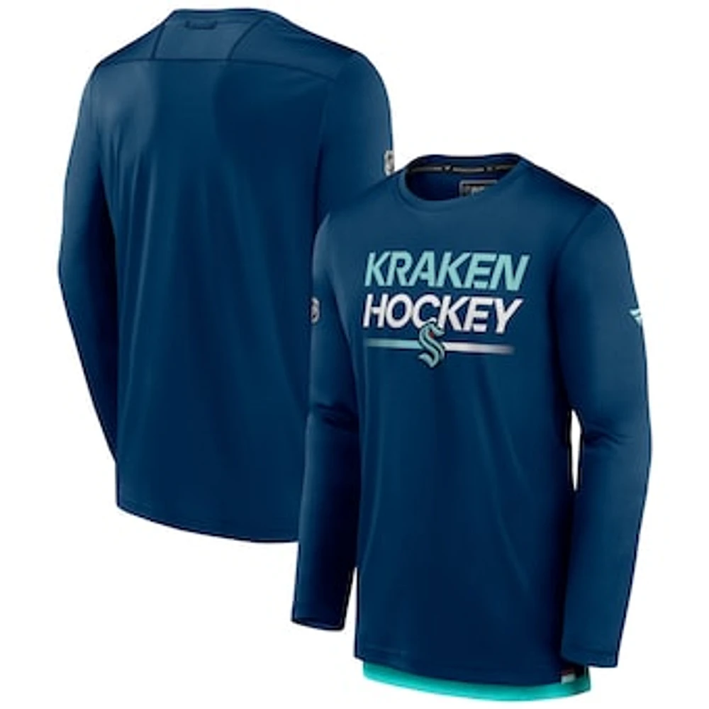 Men's Fanatics  Deep Sea Blue Seattle Kraken Authentic Pro Long Sleeve T-Shirt