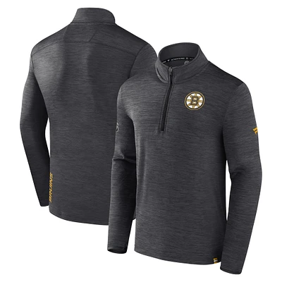 Men's Fanatics  Charcoal Boston Bruins Authentic Pro Quarter-Zip Pullover Top