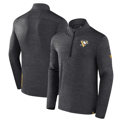 Men's Fanatics  Charcoal Pittsburgh Penguins Authentic Pro Quarter-Zip Pullover Top