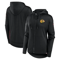 Women's Fanatics  Black Chicago Blackhawks Authentic Pro Scuba Full-Zip Hoodie