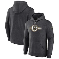 Men's Fanatics Heather Charcoal Boston Bruins Authentic Pro Secondary Pullover Hoodie