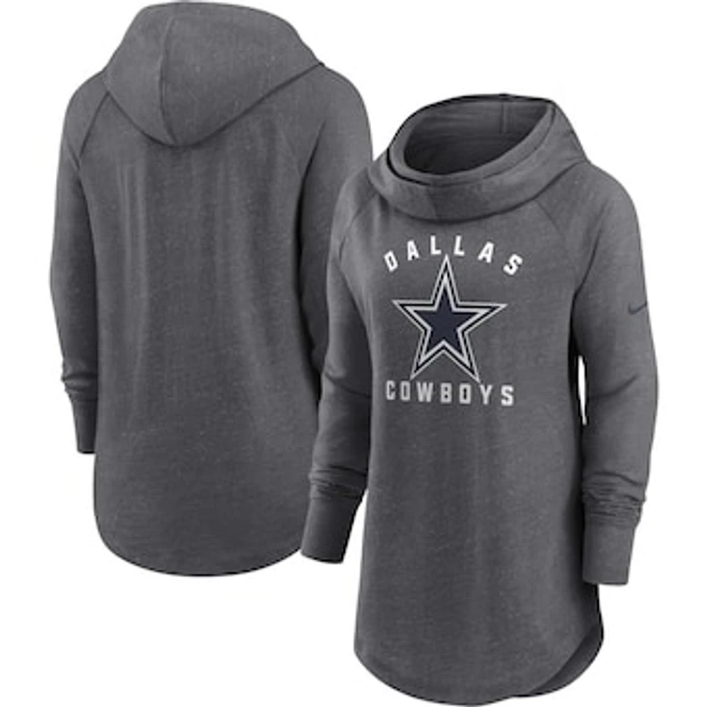 Women's Nike Heather Gray Dallas Cowboys Primetime Raglan Funnell Neck Pullover Hoodie